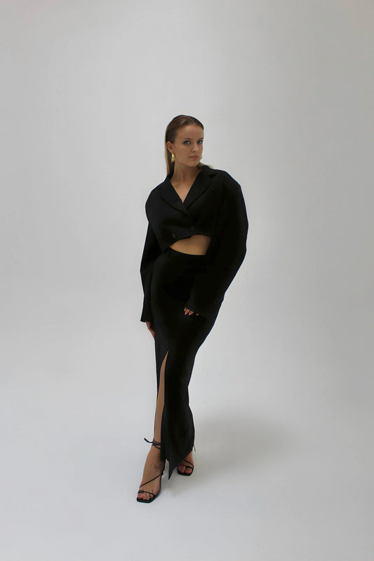 MARIE MAXI SUIT SKIRT | BLACK