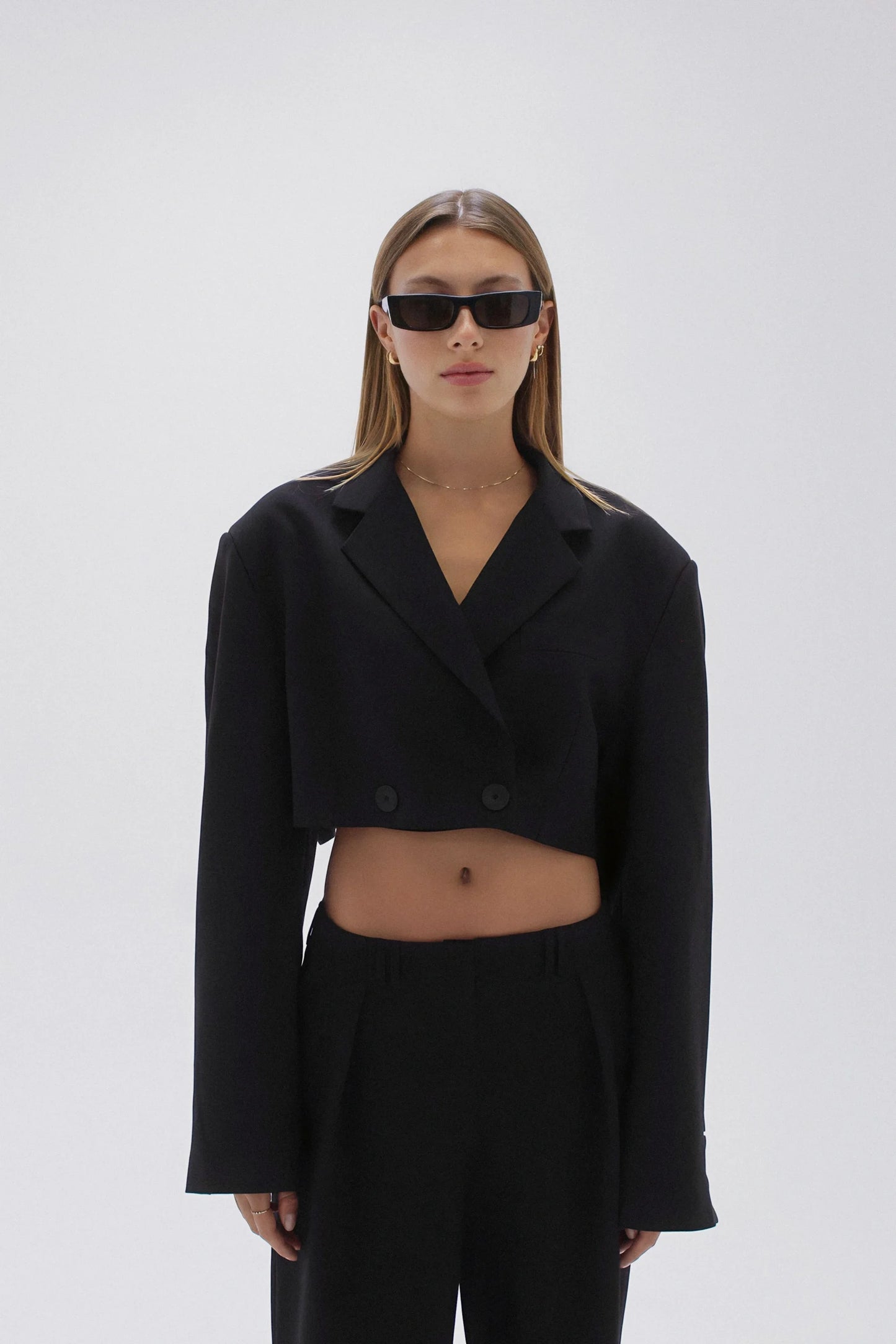 AELIA OVERSIZED CROPPED BLAZER | BLACK